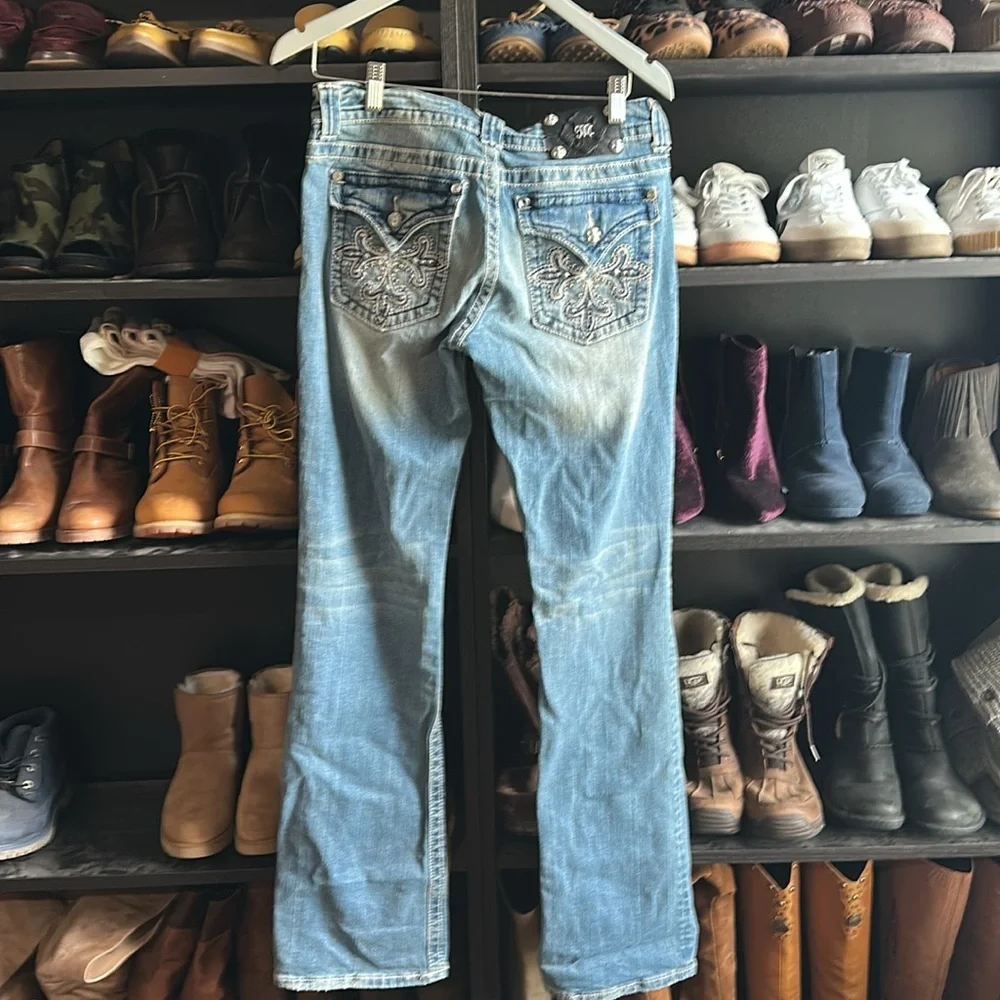 Miss Me Boot Cut Jeans Size 31Embellished Bling Flap Pockets - Picture 3 of 10